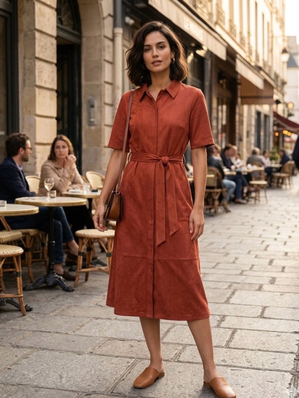 Ivy City Co Rory Faux Suede Midi Shirt Dress Rust Orange NWOT